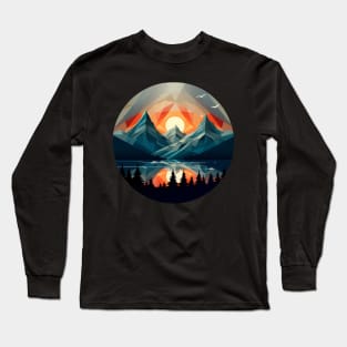 Geometric mountains, beautiful sunset Long Sleeve T-Shirt
